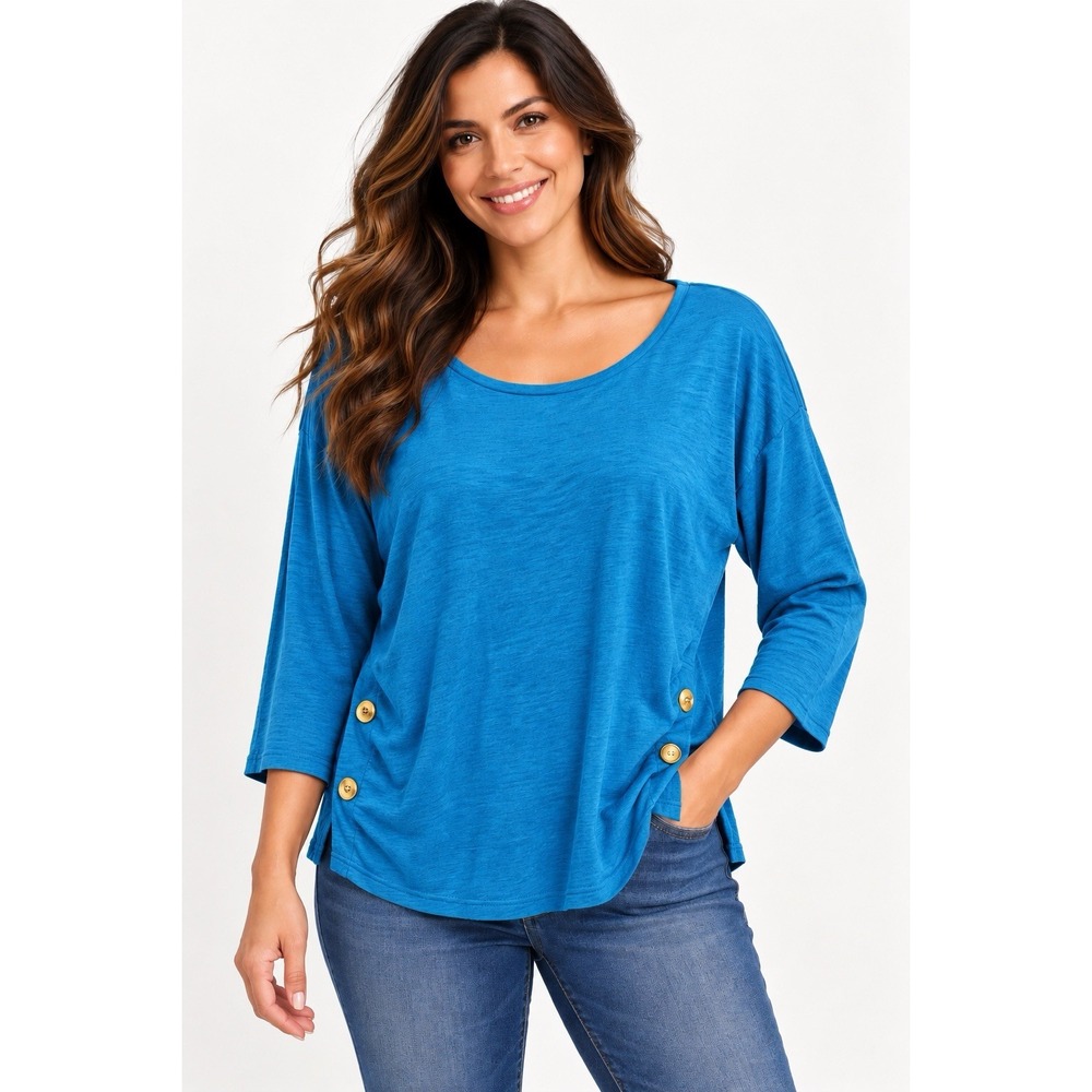 Talbots Women's Blue Lightweight Sweater Size Large Button Embellishments Office